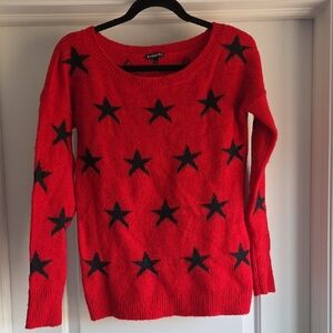 Express Bright Red Sweater with Black Star Pattern